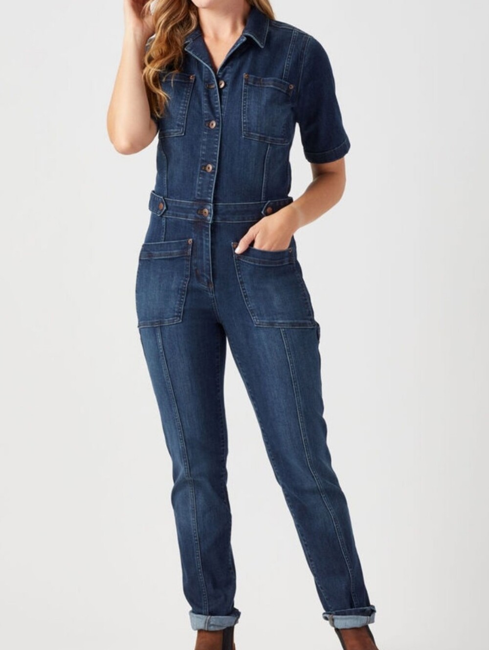 Duluth Trading Co. Medium Wash Denim Double Flex Coolmax Coveralls Jumpsuit